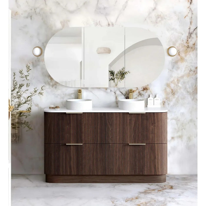 600-1800*490*830mm Otti Havana Sable Walnut Fluted Curve Freestanding Vanity