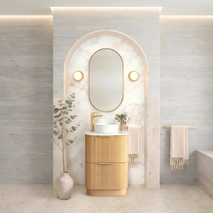 600-1800*490*830mm Otti Havana Woodland Oak Fluted Curve Freestanding Vanity