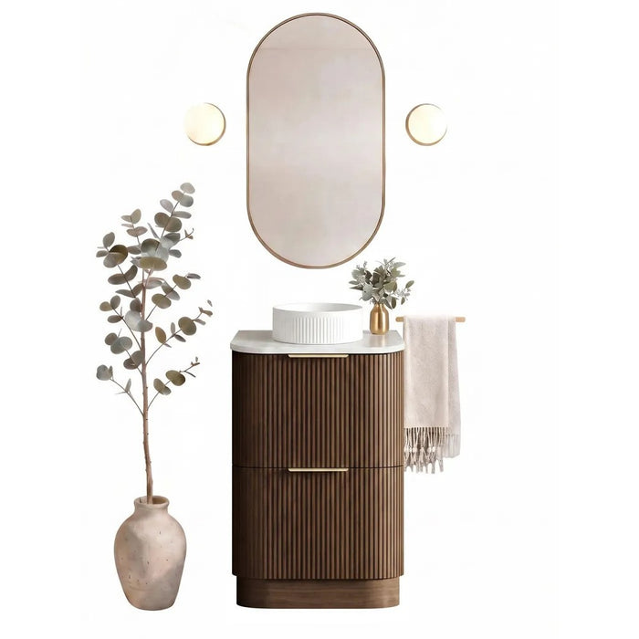 600-1800*490*830mm Otti Havana Sable Walnut Fluted Curve Freestanding Vanity