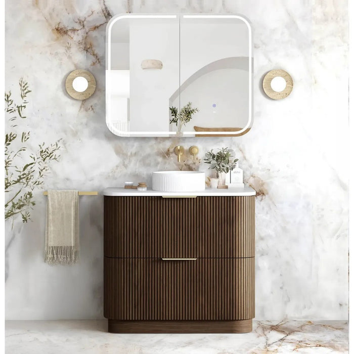 600-1800*490*830mm Otti Havana Sable Walnut Fluted Curve Freestanding Vanity