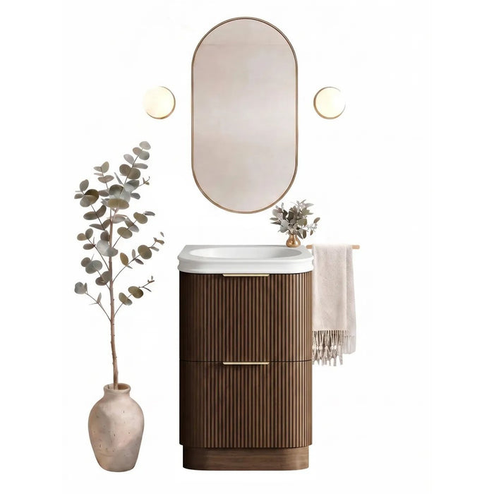 600-1800*490*830mm Otti Havana Sable Walnut Fluted Curve Freestanding Vanity