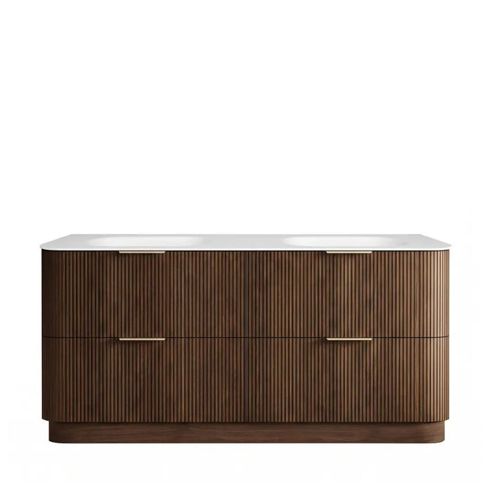 600-1800*490*830mm Otti Havana Sable Walnut Fluted Curve Freestanding Vanity