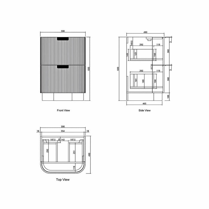 600-1800*490*830mm Otti Havana Sable Walnut Fluted Curve Freestanding Vanity