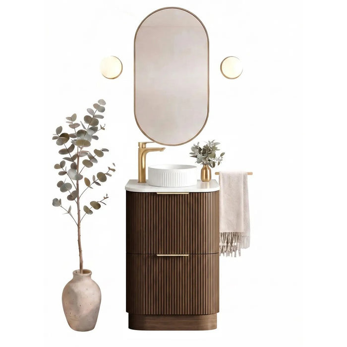 600-1800*490*830mm Otti Havana Sable Walnut Fluted Curve Freestanding Vanity