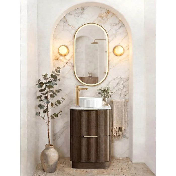 600-1800*490*830mm Otti Havana Sable Walnut Fluted Curve Freestanding Vanity