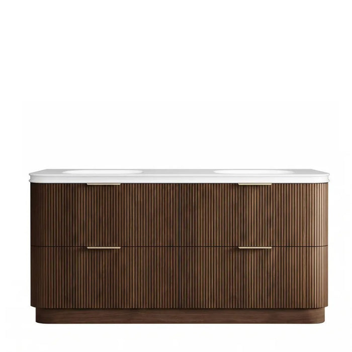 600-1800*490*830mm Otti Havana Sable Walnut Fluted Curve Freestanding Vanity
