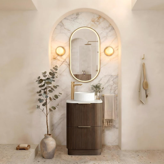 600-1800*490*830mm Otti Havana Sable Walnut Fluted Curve Freestanding Vanity