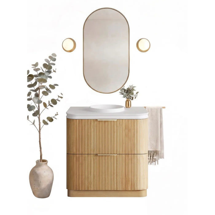 600-1800*490*830mm Otti Havana Woodland Oak Fluted Curve Freestanding Vanity