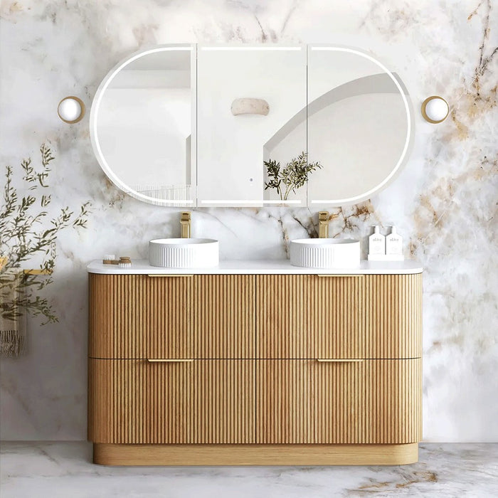600-1800*490*830mm Otti Havana Woodland Oak Fluted Curve Freestanding Vanity