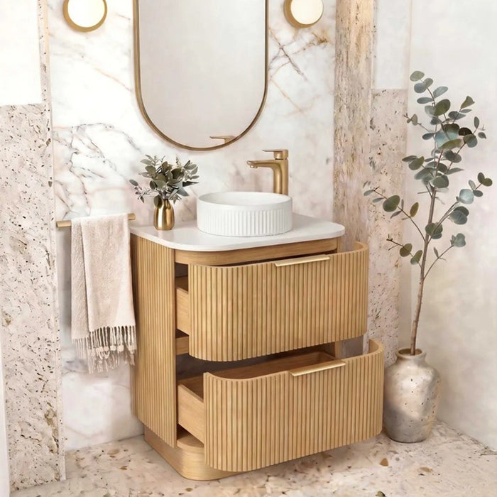 600-1800*490*830mm Otti Havana Woodland Oak Fluted Curve Freestanding Vanity