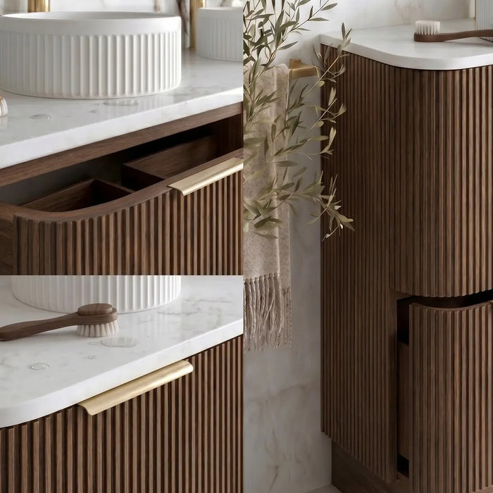 600-1800*490*830mm Otti Havana Sable Walnut Fluted Curve Freestanding Vanity