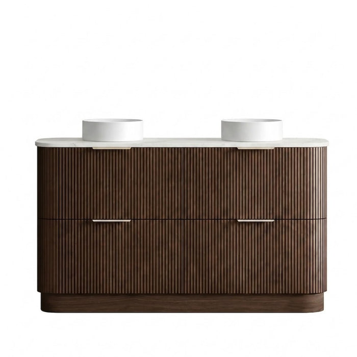 600-1800*490*830mm Otti Havana Sable Walnut Fluted Curve Freestanding Vanity