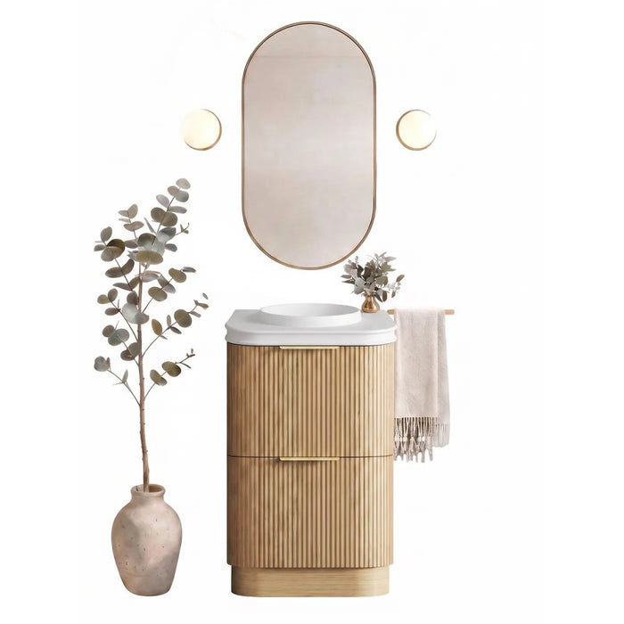 600-1800*490*830mm Otti Havana Woodland Oak Fluted Curve Freestanding Vanity