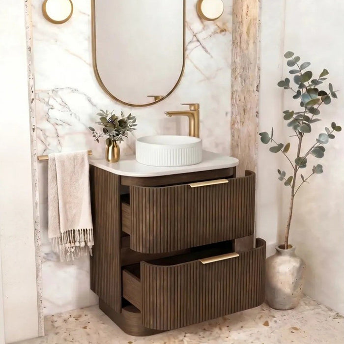 600-1800*490*830mm Otti Havana Sable Walnut Fluted Curve Freestanding Vanity