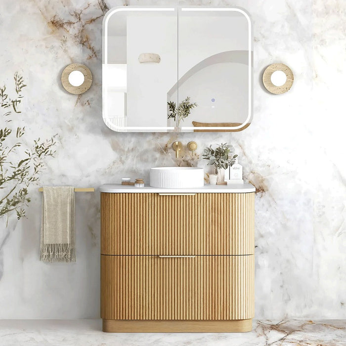 600-1800*490*830mm Otti Havana Woodland Oak Fluted Curve Freestanding Vanity