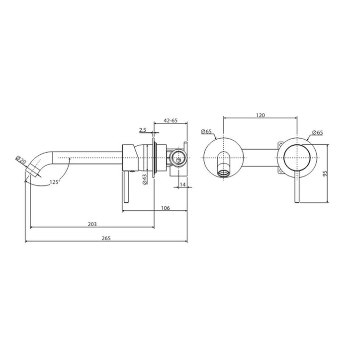 200mm Outlet Fienza Kaya Lead-Free Solid Brass Round Plates Basin/Bath Wall Mixer Set