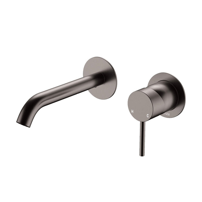 160mm Outlet Fienza Kaya Lead-Free Solid Brass Round Plates Basin/Bath Wall Mixer Set
