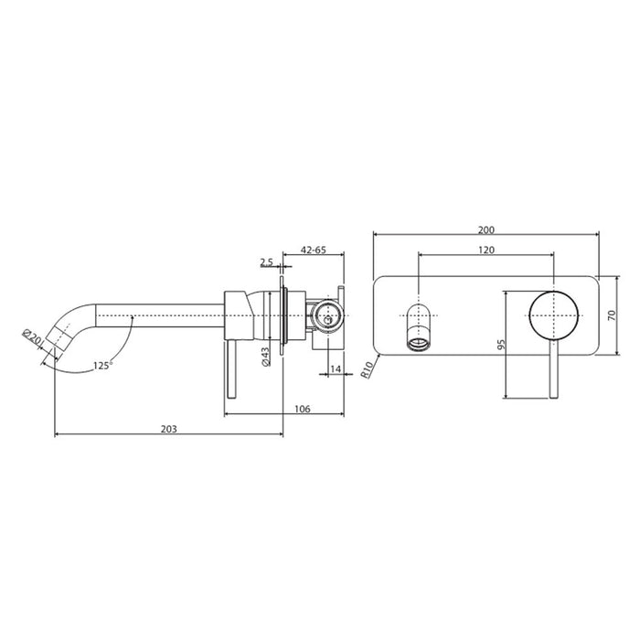 200mm Outlet Fienza Kaya Lead-Free Solid Brass Rectangle Plates Basin/Bath Wall Mixer Set