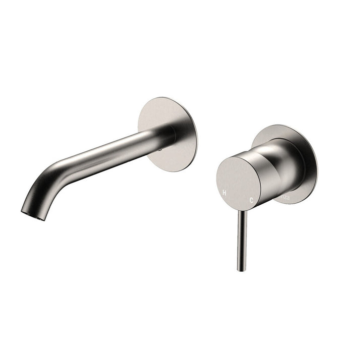 160mm Outlet Fienza Kaya Lead-Free Solid Brass Round Plates Basin/Bath Wall Mixer Set