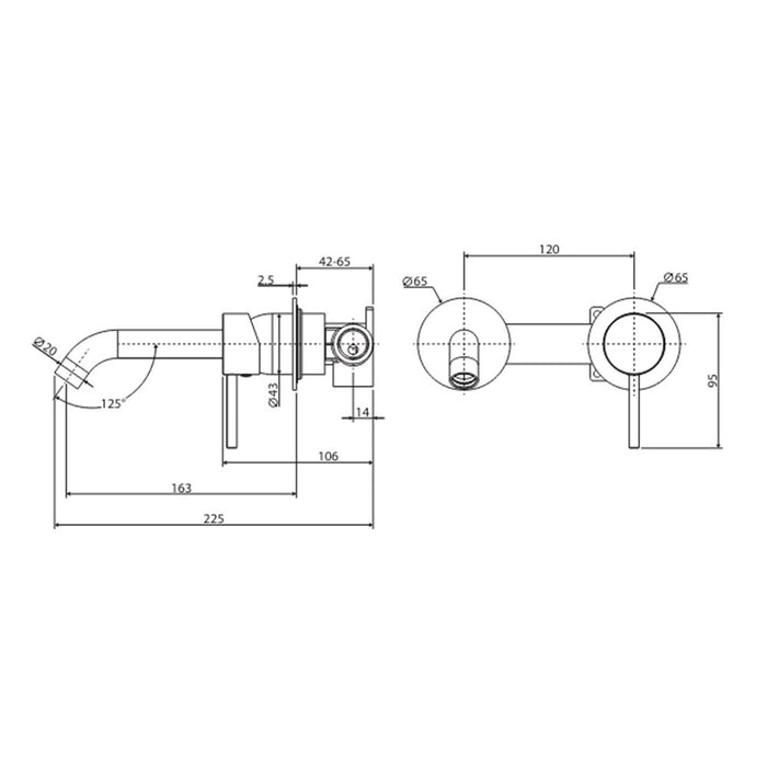 160mm Outlet Fienza Kaya Lead-Free Solid Brass Round Plates Basin/Bath Wall Mixer Set