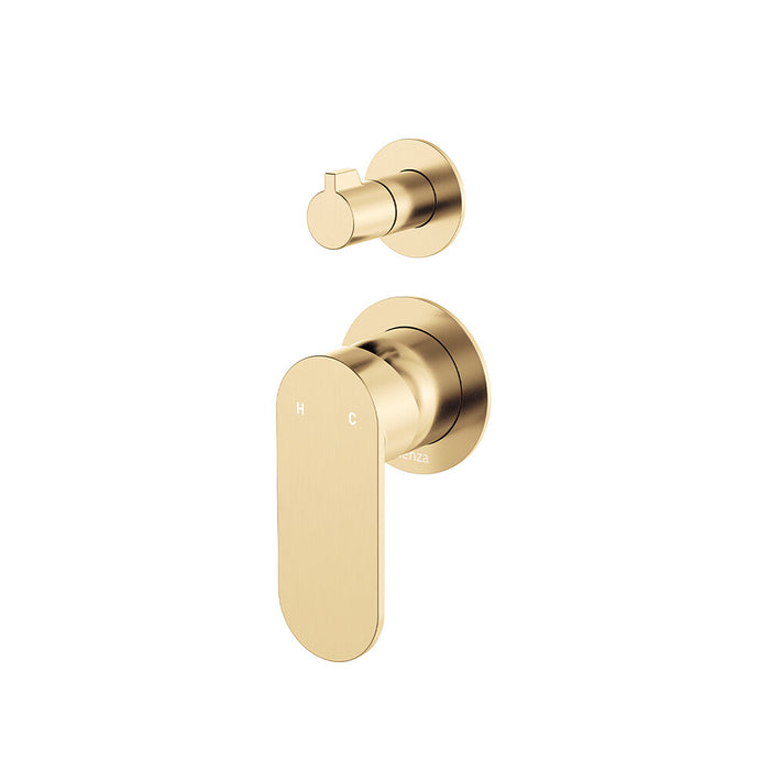Fienza Empire Slim Stainless Steel Small Round Plate Vertical Wall Diverter Mixer