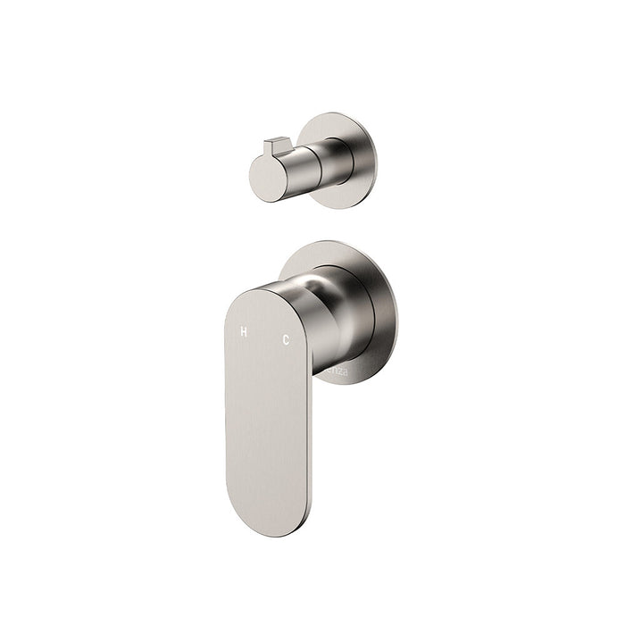 Fienza Empire Slim Stainless Steel Small Round Plate Vertical Wall Diverter Mixer