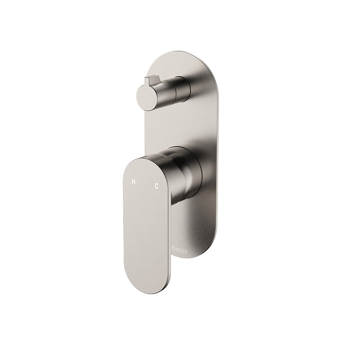 Fienza Empire Slim Stainless Steel Large Oval Plate Vertical Wall Diverter Mixer