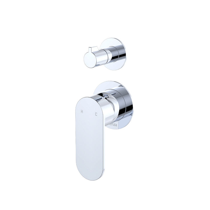 Fienza Empire Slim Stainless Steel Small Round Plate Vertical Wall Diverter Mixer