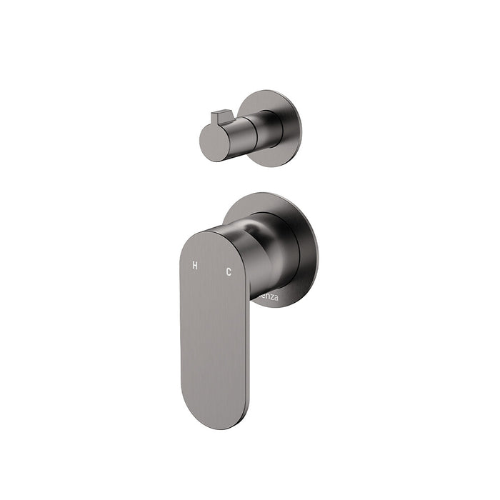 Fienza Empire Slim Stainless Steel Small Round Plate Vertical Wall Diverter Mixer