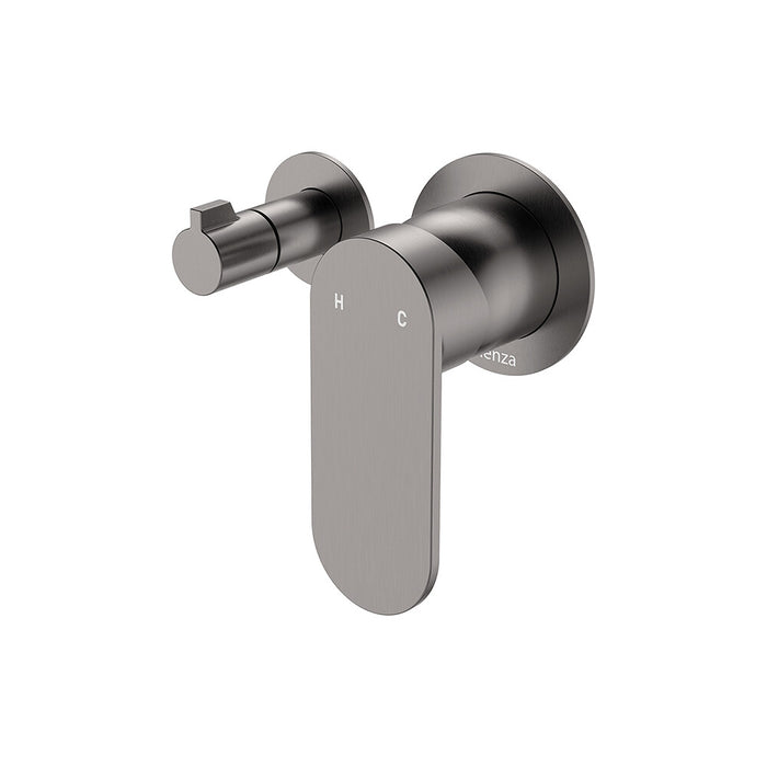 Fienza Empire Slim Stainless Steel Small Round Plate Horizontal Wall Diverter Mixer