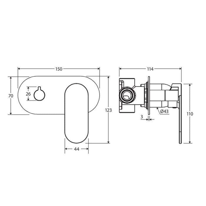 Fienza Empire Slim Stainless Steel Large Oval Plate Horizontal Wall Diverter Mixer