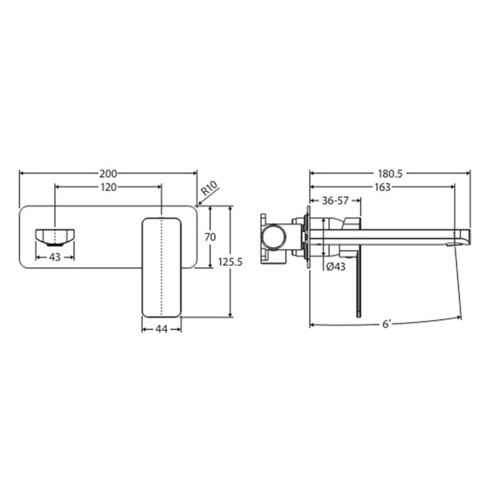 160mm Outlet Fienza Tono Lead-free Brass Rectangular Plate Basin/Bath Wall Mixer Set