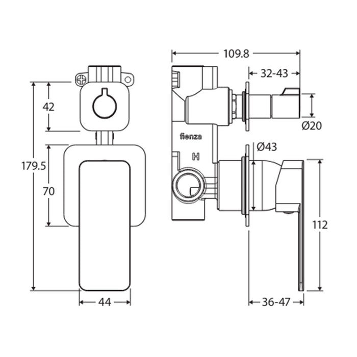 Fienza Tono Lead-free Brass Square Plate Wall Diverter Mixer