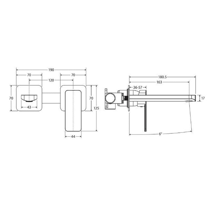 160mm Outlet Fienza Tono Lead-free Brass Square Plate Basin/Bath Wall Mixer Set