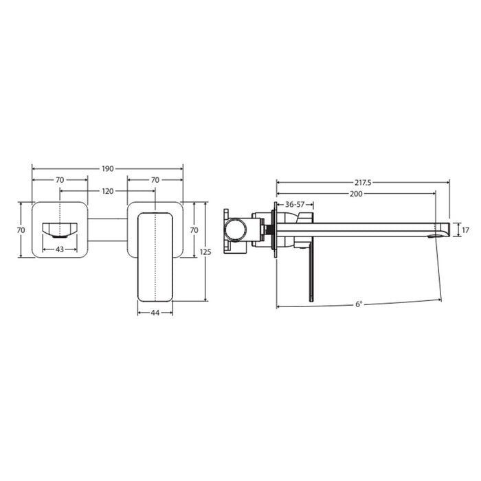 200mm Outlet Fienza Tono Lead-free Brass Square Plate Basin/Bath Wall Mixer Set