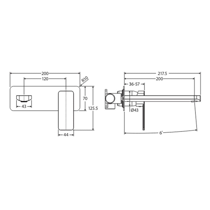 200mm Outlet Fienza Tono Lead-free Brass Rectangular Plate Basin/Bath Wall Mixer Set