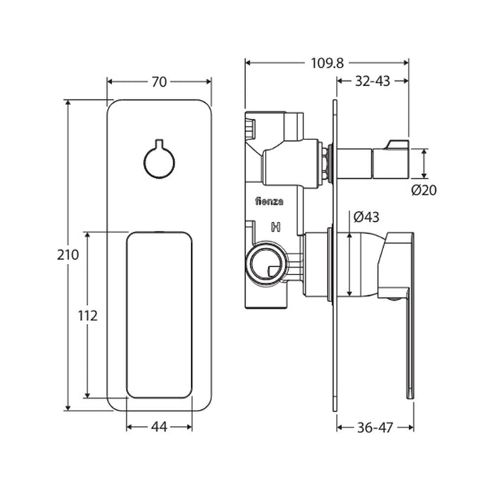 Fienza Tono Lead-free Brass Rectangular Plate Wall Diverter Mixer