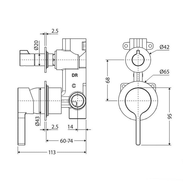 Fienza Sansa Solid Brass Small Round Plate Wall Diverter Mixer