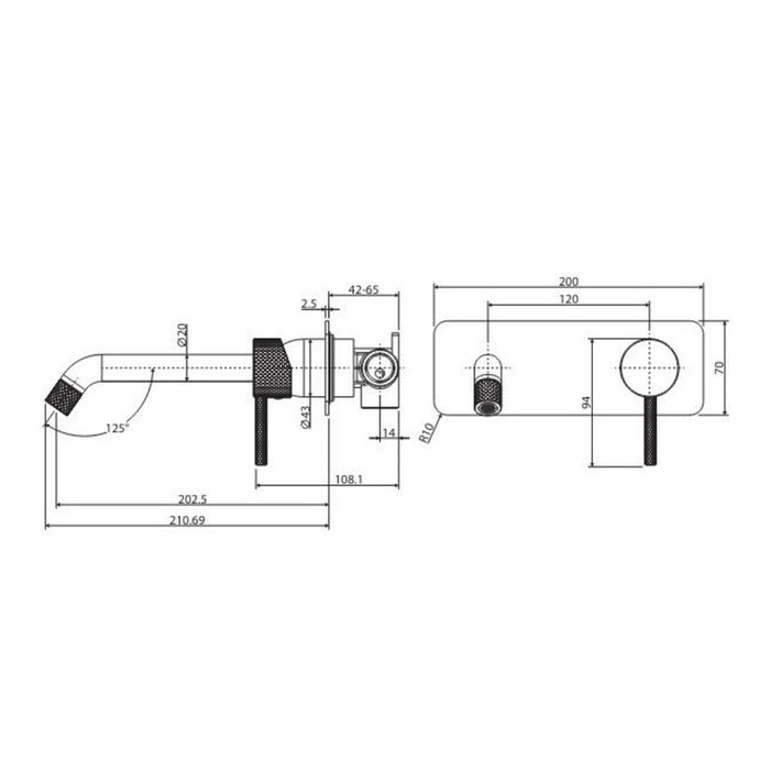200mm Outlet Fienza Axle Solid Brass Rectangular Plate Wall Basin/Bath Mixer Set