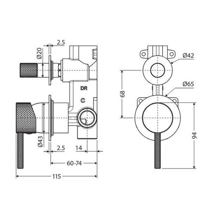 Fienza Axle Solid Brass Small Round Plate Wall Diverter Mixer