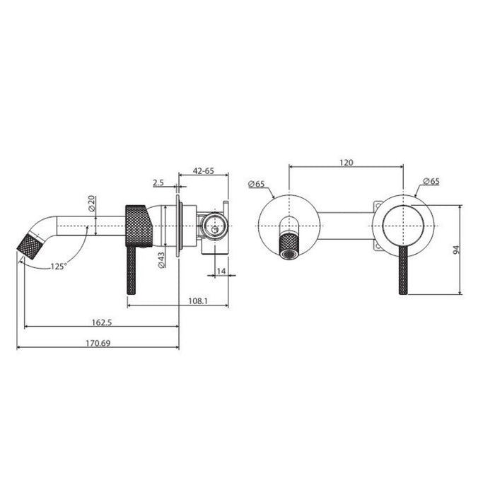 160mm Outlet Fienza Axle Solid Brass Round Plate Wall Basin/Bath Mixer Set