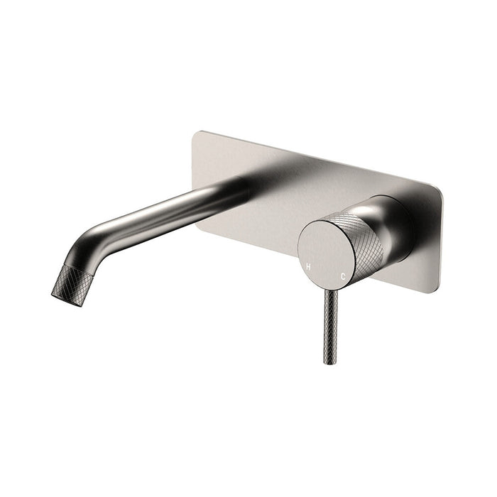 160mm Outlet Fienza Axle Solid Brass Rectangular Plate Wall Basin/Bath Mixer Set