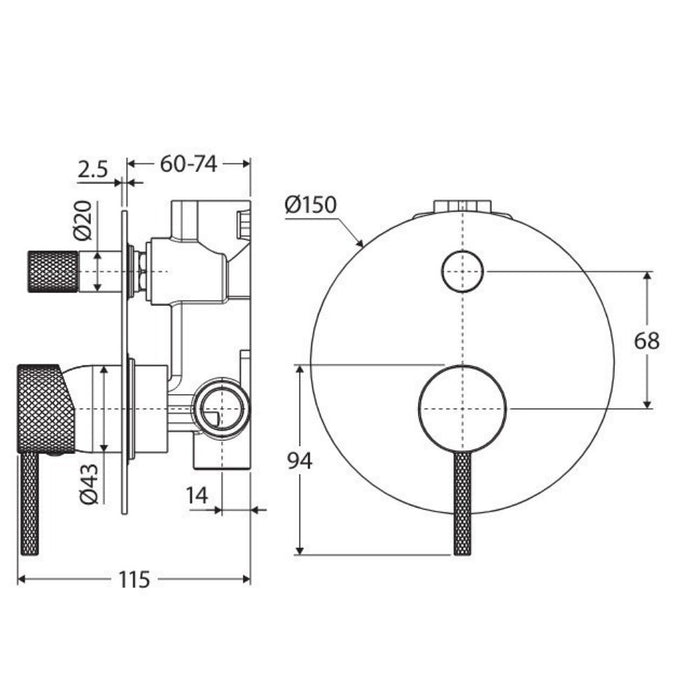 Fienza Axle Solid Brass Large Round Plate Wall Diverter Mixer