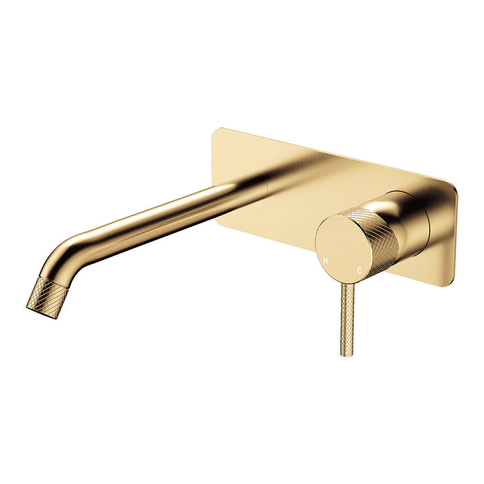 200mm Outlet Fienza Axle Solid Brass Rectangular Plate Wall Basin/Bath Mixer Set