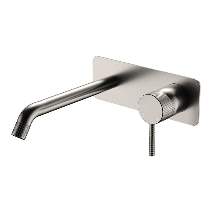 200mm Outlet Fienza Axle Solid Brass Rectangular Plate Wall Basin/Bath Mixer Set