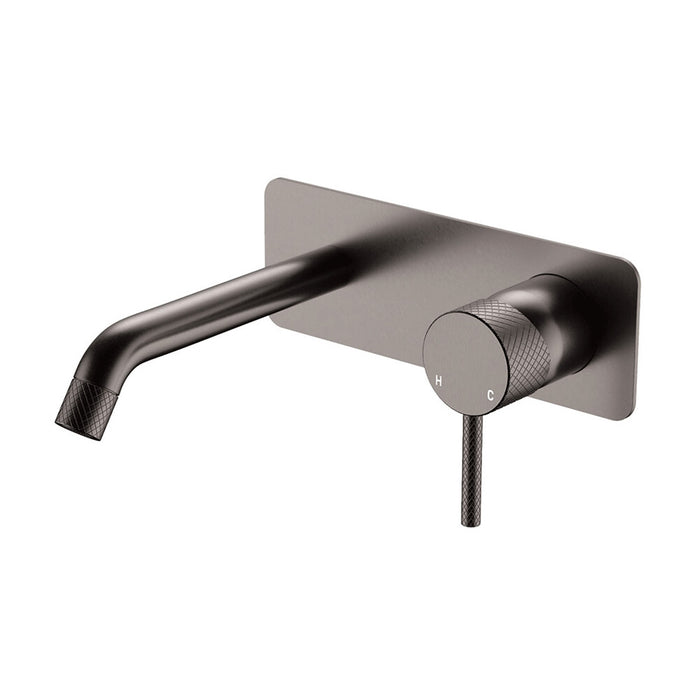 160mm Outlet Fienza Axle Solid Brass Rectangular Plate Wall Basin/Bath Mixer Set