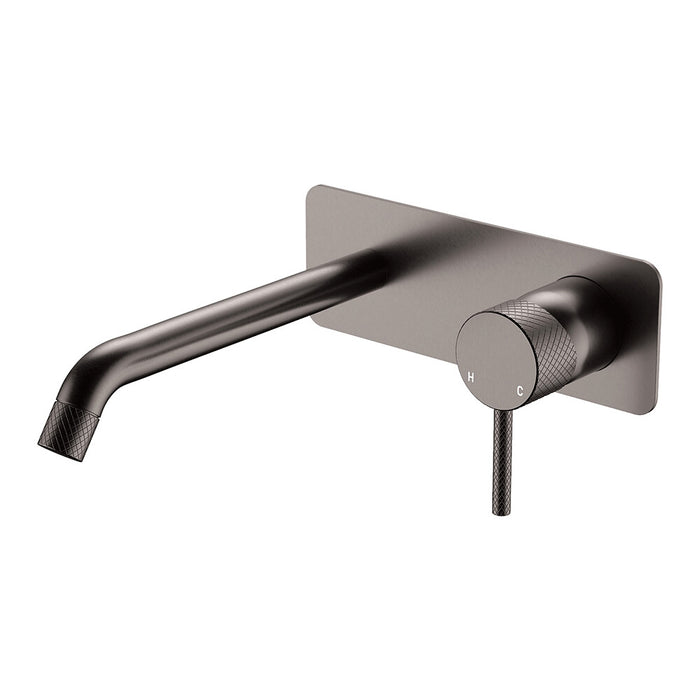200mm Outlet Fienza Axle Solid Brass Rectangular Plate Wall Basin/Bath Mixer Set