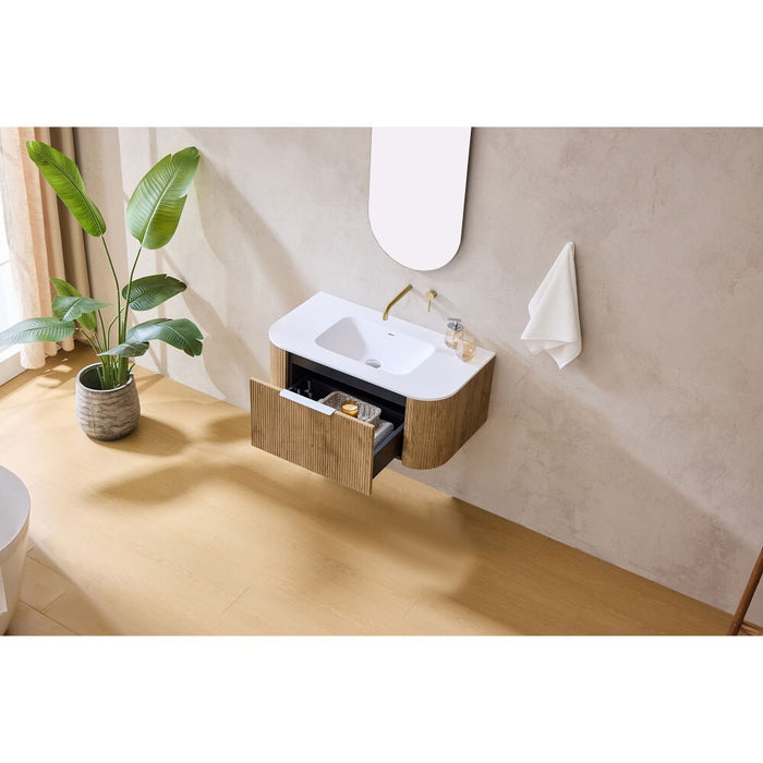 600-1800*500*400mm Lukka Agena Prime Oak Wood Grain Fluted Bathroom Wall Hung Vanity