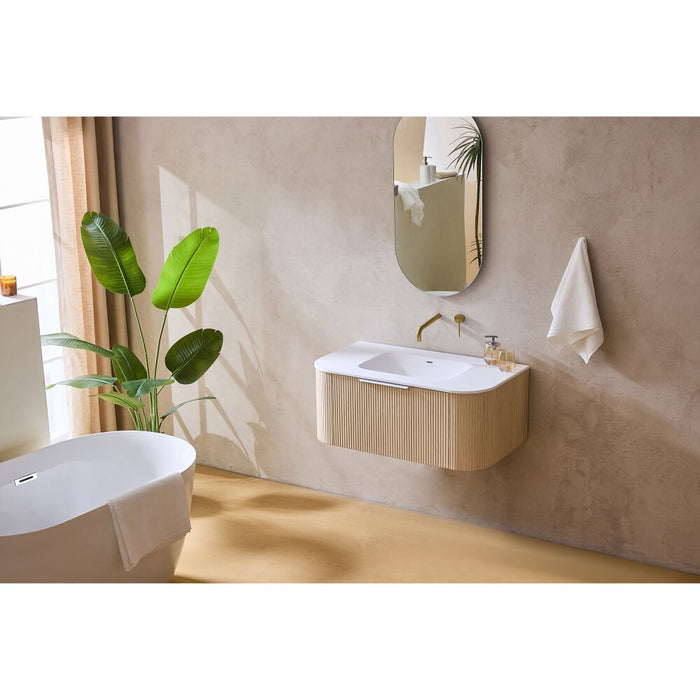 600-1800*500*400mm Lukka Agena Coastal Oak Wood Grain Fluted Bathroom Wall Hung Vanity