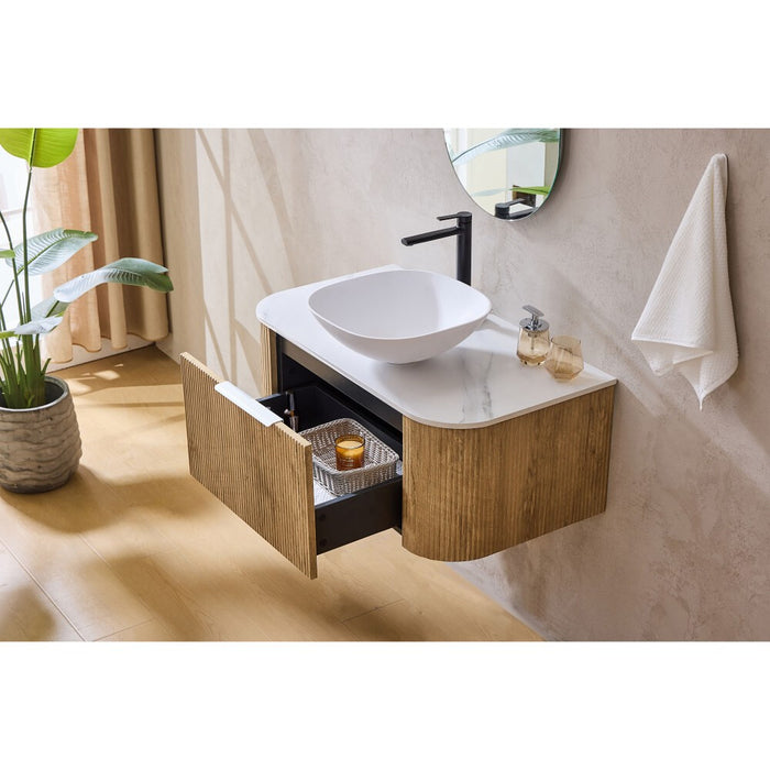 600-1800*500*400mm Lukka Agena Prime Oak Wood Grain Fluted Bathroom Wall Hung Vanity